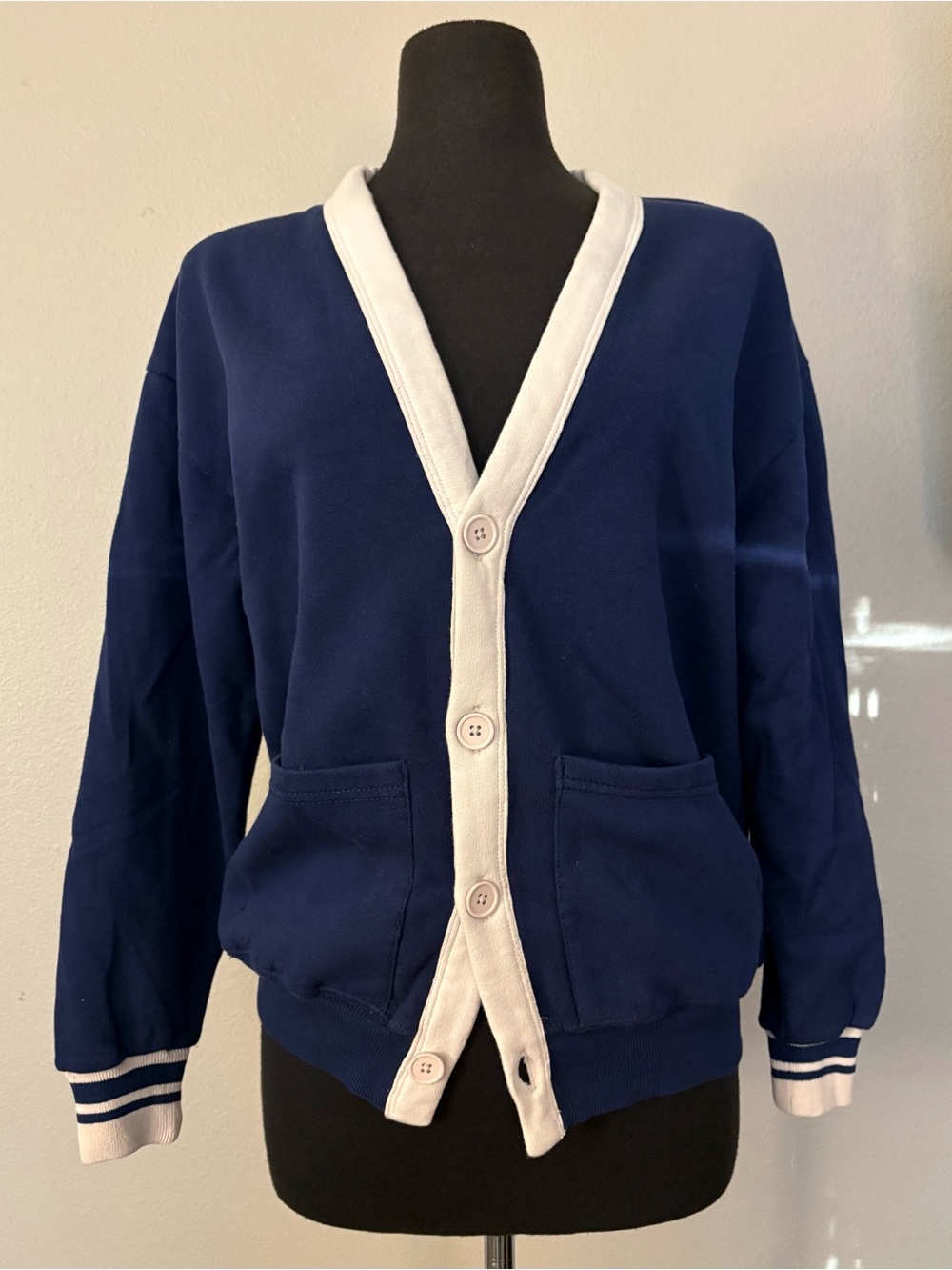 BDG Navy Blue Sweater/Cardigan with White Trim